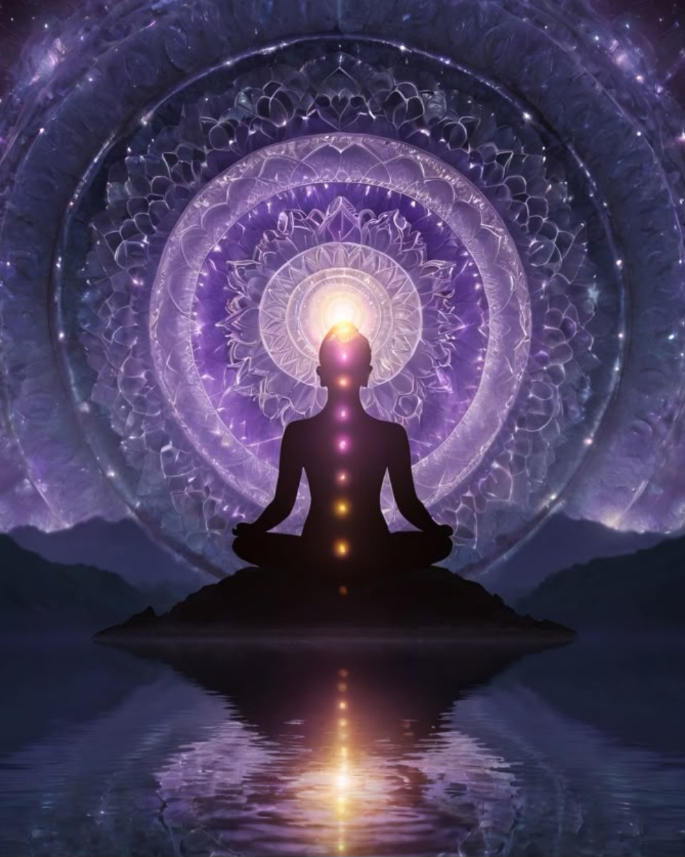 Illustration des chakras alignés, représentant l’harmonie énergétique du corps